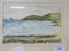 2 framed & glazed watercolours of Constantine Bay, Cornwall by Peter Eley