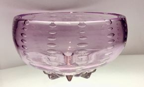 Whitefriars amethyst 'Controlled Bubbles' bowl. Estimate £20-30.