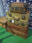 Collection of 6 vintage suitcases, ideal for shop display (assorted shapes). Estimate £30-50.