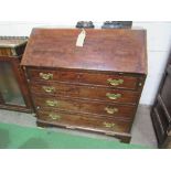 Early 19th century mahogany bureau with fitted interior, 96cms x 51cms x 102cms. Estimate £60-80.