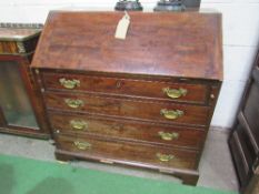 Early 19th century mahogany bureau with fitted interior, 96cms x 51cms x 102cms. Estimate £60-80.