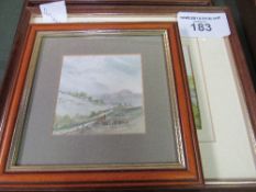 2 framed & glazed watercolours of landscapes by Alan Matthews & a framed & glazed print of a