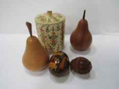 Collection of wooden carved items, some hand painted including a Russian bauble, agragon puzzle &