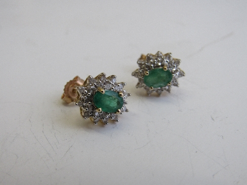 9ct gold, emerald & diamond earrings. Estimate £150-180. - Image 2 of 2