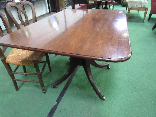 Regency mahogany tilt-top breakfast table on pedestal to 4 legs on brass castors, 121cms x 85cms x - Image 2 of 4