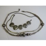 Sterling silver flat necklace, silver coloured necklace & silver coloured bracelet. Estimate £20-