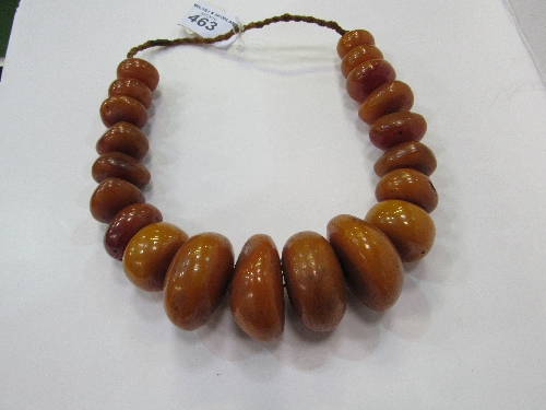 Very large string of graduated honey, amber, Bakelite, cellulite prayer bead necklace. Weight