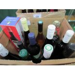 Box of 12 bottles of collectable wines & spirits. Estimate £20-40.