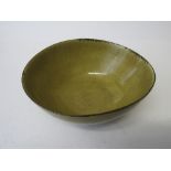 Lucie Rie (1902-1995). A mustard yellow glazed Lucie Rie bowl with manganese rim. Impressed seal LR,
