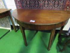 2 Georgian mahogany demi-lune console tables which fit together to make a circular table, 120cms x