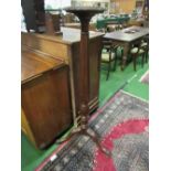 Large antique solid mahogany torchere plant stand, fluted & tapered central column on tripod stand