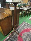 Large antique solid mahogany torchere plant stand, fluted & tapered central column on tripod stand