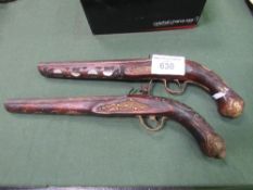 Pair of vintage decorative flintlock pistols with profuse boule & mother of pearl inlays.