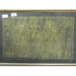 Framed & glazed gold on fabric scene depicting 'Sister Marguerite de Scornay, Nivelles, Belgium