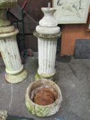 Bowl planter on fluted plinth, diameter 44cms, height 77cms, overall 123cms, has been repaired.