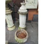 Bowl planter on fluted plinth, diameter 44cms, height 77cms, overall 123cms, has been repaired.