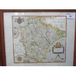 3 framed & glazed maps of Devonshire, Nottingham & Staffordshire