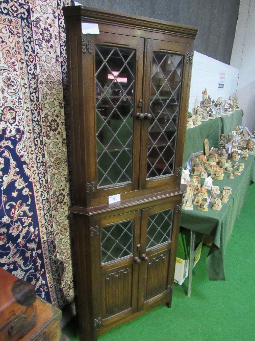 Old charm style oak corner display cabinet, height 170cms. Estimate £10-20. - Image 2 of 4