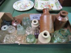 Box of assorted Victorian ink bottles including Royal Doulton & 1 bell shaped. Estimate £10-15
