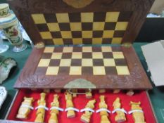 Chess set in chequer board wooden case