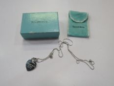 Tiffany & Co 'Return to Tiffany' sterling silver heart necklace, box & bag. Estimate £40-60.