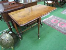 Victorian figured burr walnut folding Sutherland table with walnut frame on twin legs having