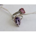 2 silver rings with amethyst & topaz stones, both size Q. Estimate £50-60.