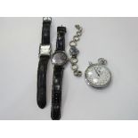 Hamhart stopwatch, 2 gent's wristwatches & a lady's wristwatch. Estimate £10-20.