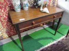 Mahogany table with frieze drawer, 87cms x 59cms x 70cms. Estimate £10-20.