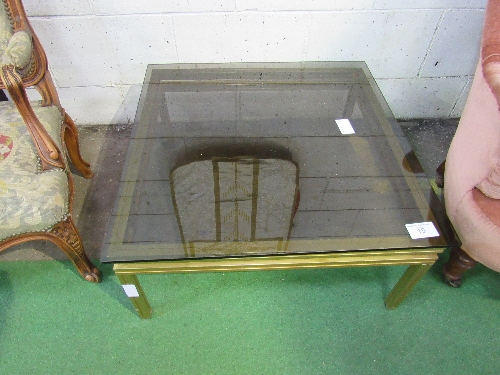 Gold coloured metal coffee table with smoked glass top by Pierre Vandel, Paris. Estimate £50-100. - Image 2 of 3