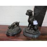 Bronze dog with rat figure, signed Barrie & another of a Boxer dog