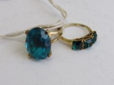 2 gold overlay on silver rings, green stone rings, size R. Estimate £35-55.