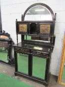 Ebonised sideboard with mirror doors to cupboard base & mirrored pediment, gilt decoration, 101cms x