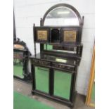 Ebonised sideboard with mirror doors to cupboard base & mirrored pediment, gilt decoration, 101cms x