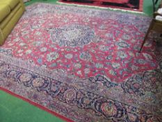 Red ground Persian-design carpet, 390 x 274. Estimate £200-250.