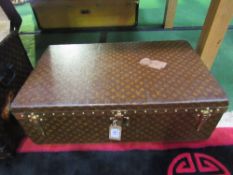 Louis Vuitton monogrammed canvas motor trunk with sloped rear c/w fitted interior, 86cms x 53cms x