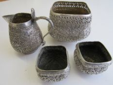 4 piece Indian silver tea set, total weight 10.2ozt. Estimate £200-250.