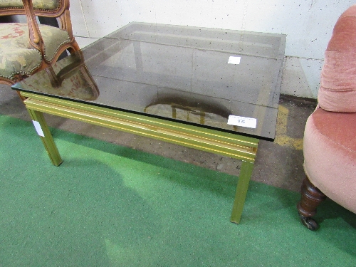 Gold coloured metal coffee table with smoked glass top by Pierre Vandel, Paris. Estimate £50-100. - Image 3 of 3