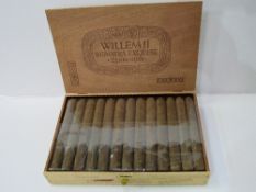 Box of 25 Willem II Sumatra Exquise cigars. Estimate £20-30.