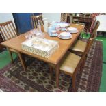 G-Plan extendable dining table, 153cms (closed) x 91cms x 72cms & 4 rail-back chairs. Estimate £50-