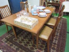 G-Plan extendable dining table, 153cms (closed) x 91cms x 72cms & 4 rail-back chairs. Estimate £50-