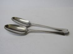 2 hallmarked silver tablespoons marked London 1744, engraved with crest to underside, length