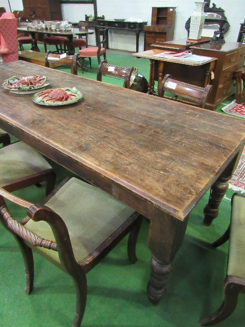 Pine table on turned legs, 226cms x 82cms x 76cms. Estimate £40-60. - Image 4 of 4