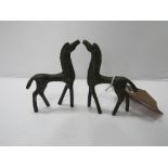 2 small bronze modernist figures of horses in the style of Frederick Weinberg. Estimate £25-40.