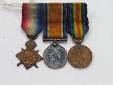 Miniature British Campaign medal set: 1914-15 Star; British war medal; Victory medal, clasp by