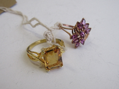 2 gold overlay silver rings of topaz & amethyst, sizes Q & P. Estimate £50-60.