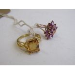 2 gold overlay silver rings of topaz & amethyst, sizes Q & P. Estimate £50-60.