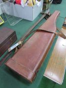 Leather 'leg of mutton' gun case & 19th century cavalry sabre, 86cms blade.