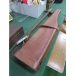 Leather 'leg of mutton' gun case & 19th century cavalry sabre, 86cms blade.