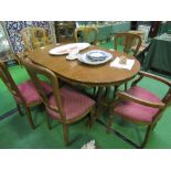 Oak extending lyre-end dining table, 150cms (closed) x 100cms x 78cms together with 4 high back cha